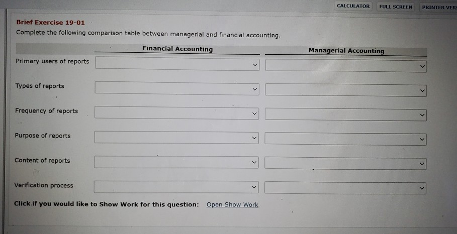  CALCULATOR FULL SCREEN PRINTER VER Brief Exercise 19-01 Complete the following