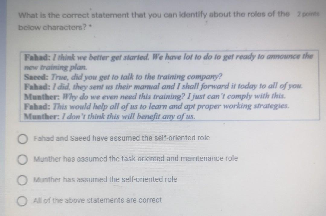 What is the correct statement that you can identify about the