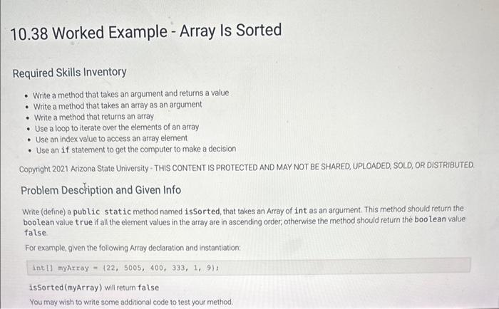  Required Skills Inventory - Write a method that takes an argument
