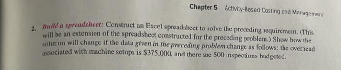  Chapter 5 Activity-Based Costing and Management 2. Build a spreadsheet: Construct