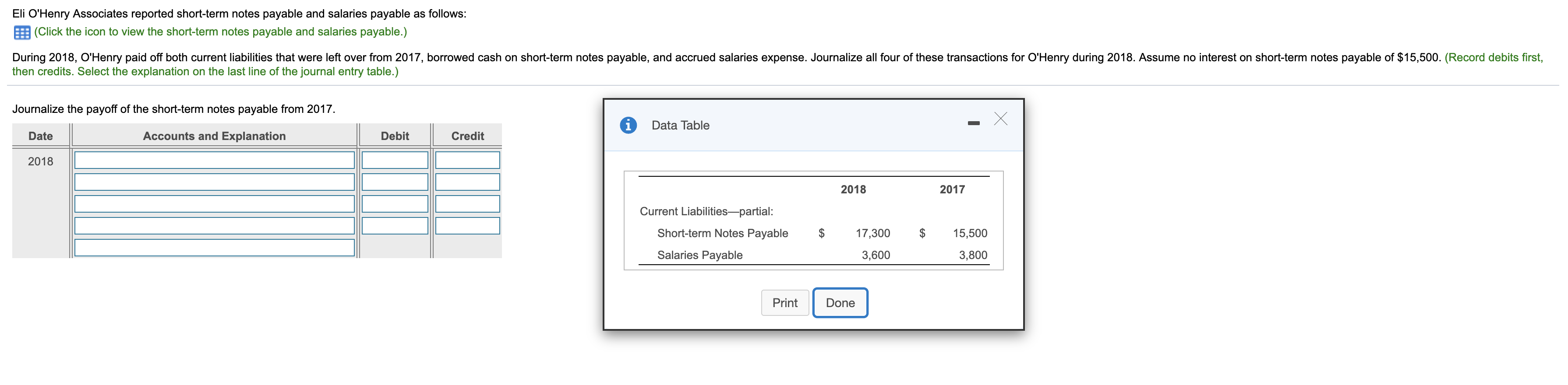 Chapter 11 3). Eli O'Henry Associates reported short-term notes payable and salaries