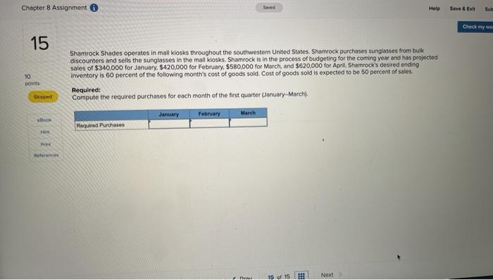  Chapter 8 Assignment Help Save & Exit Sut Check my we