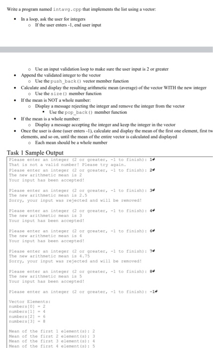  Write a program named intavg.cpp that implements the list using a