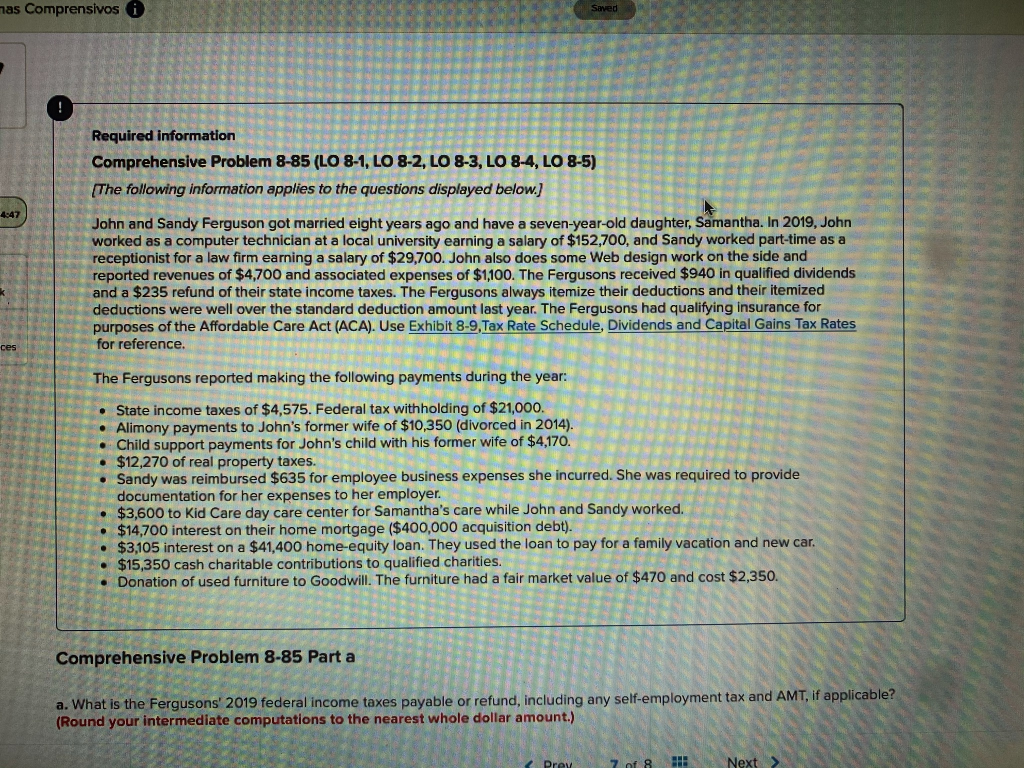  mas Comprensivos i Saved Required information Comprehensive Problem 8-85 (LO 8-1,