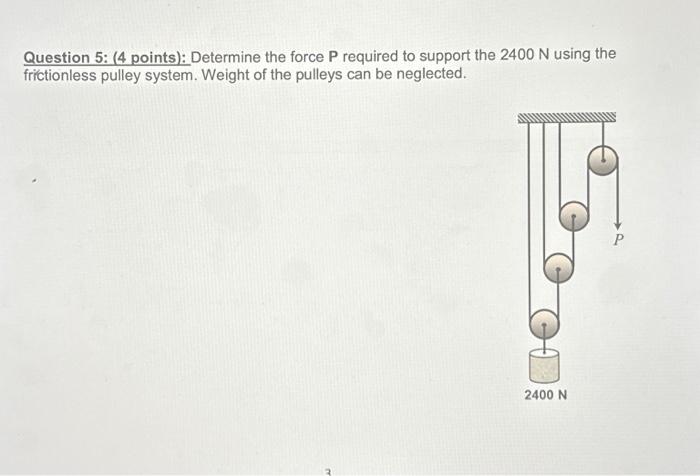  Question 5: (4 points): Determine the force P required to support