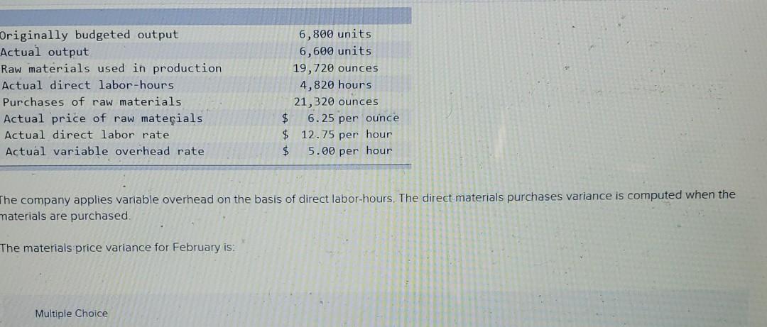 overhead Standard Price or Rate $ 7.00 per gram $15.00 per hour