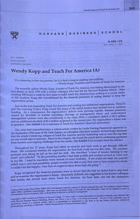  A. As you read the Teach for America case, one issue