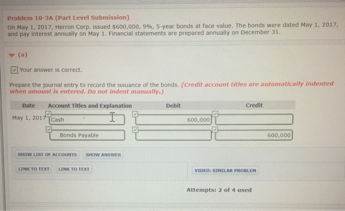  Problem 10-3A (Part Level Submission) On May 1, 2017, Herron Corp.