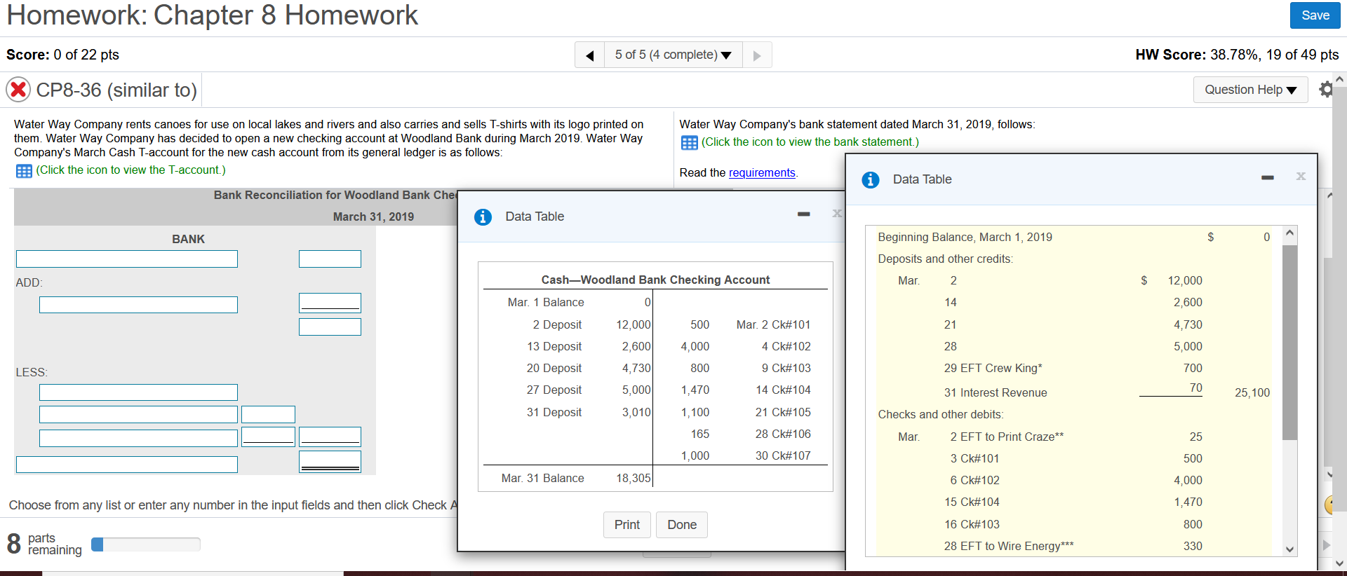 Please answer all parts Homework: Chapter 8 Homework Save Score: 0 of
