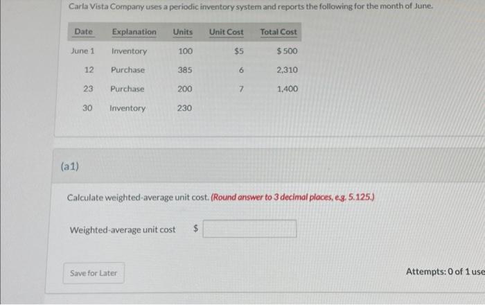  Calculate weighted-average unit cost. (Round answer to 3 decimal places, es.