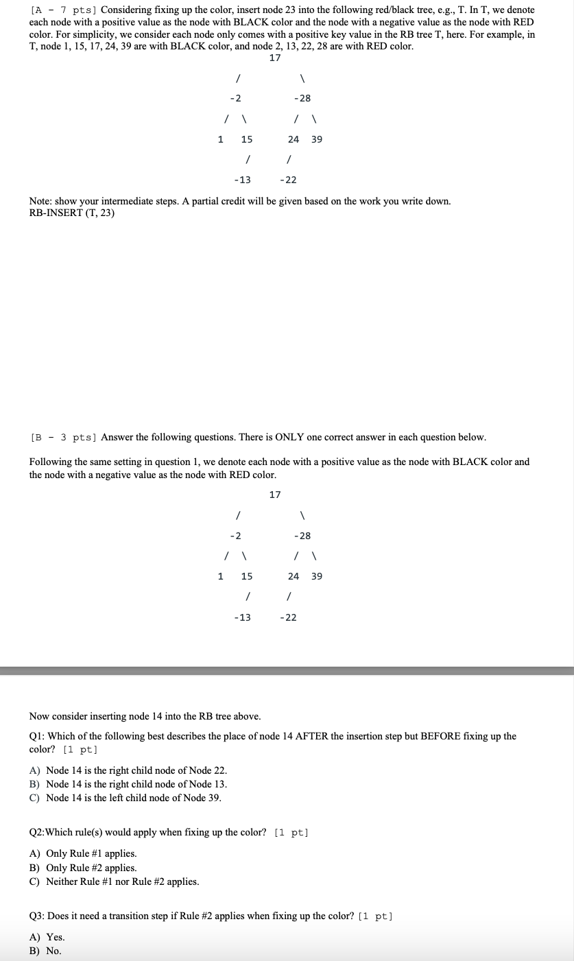  Answer ASAP please. Considering fixing up the color, insert node 23