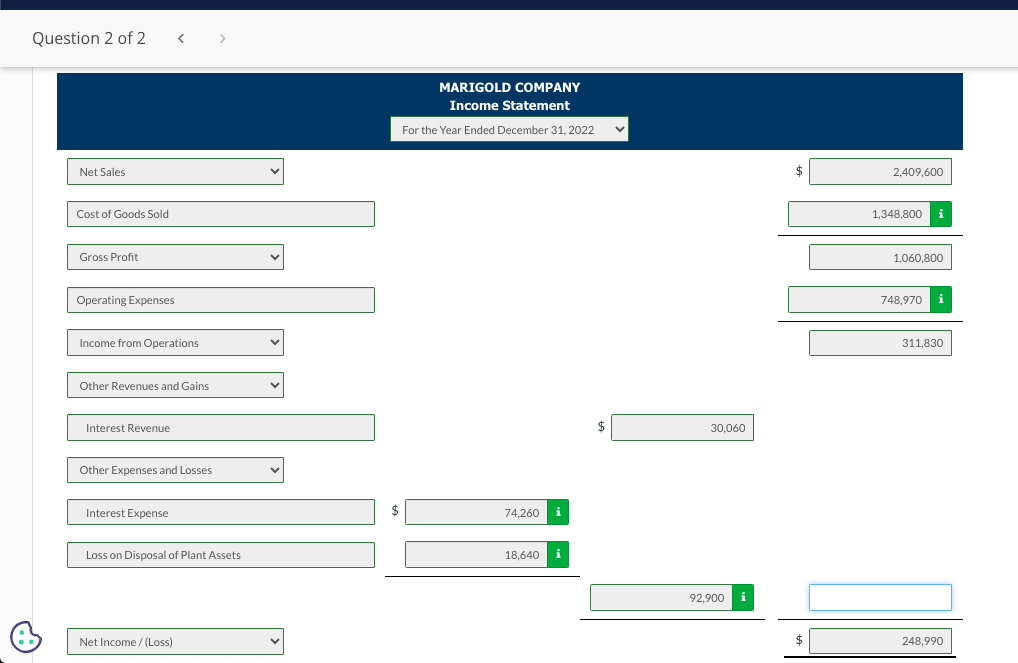 What's the answer for the blue box? Explain please Question 2 of