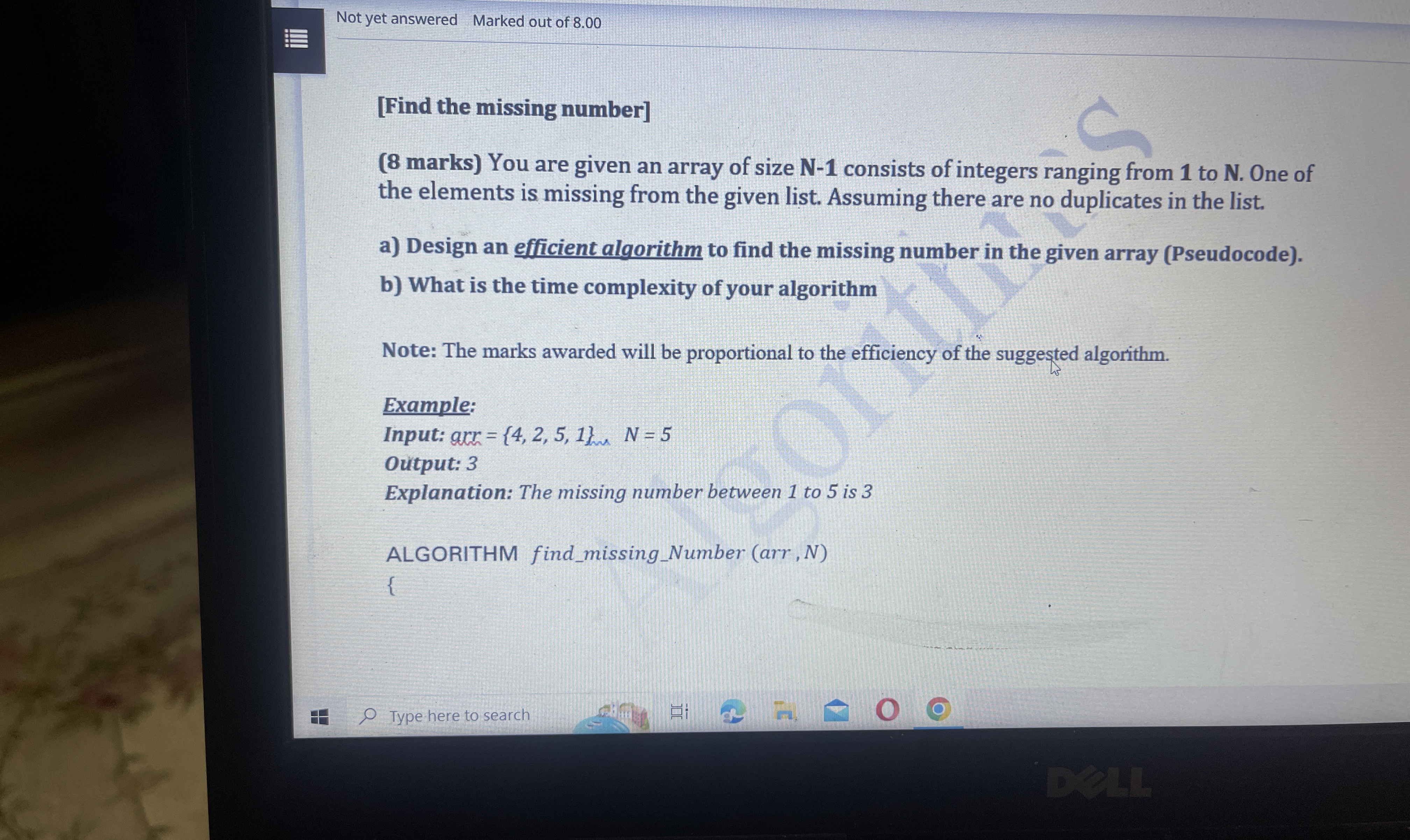  [Find the missing number](8 marks) You are given an array of