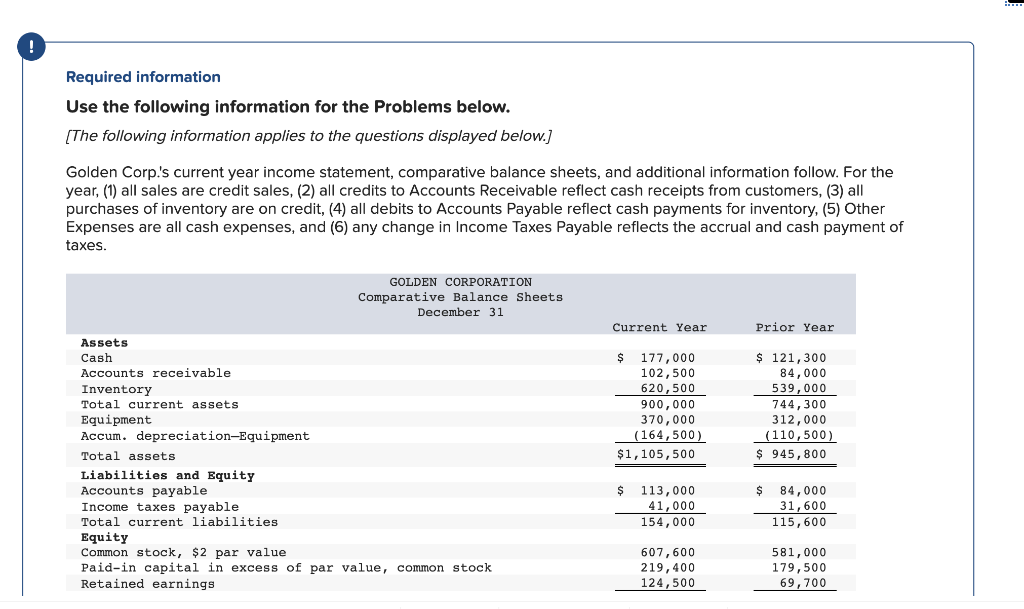  ! Required information Use the following information for the Problems below.