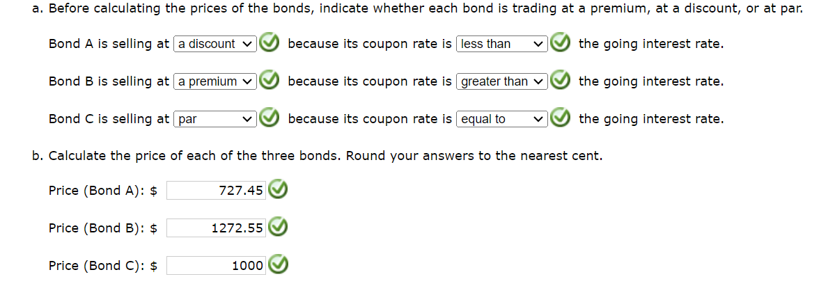 Choose the correct graph. c. g. Calculate the price of each bond