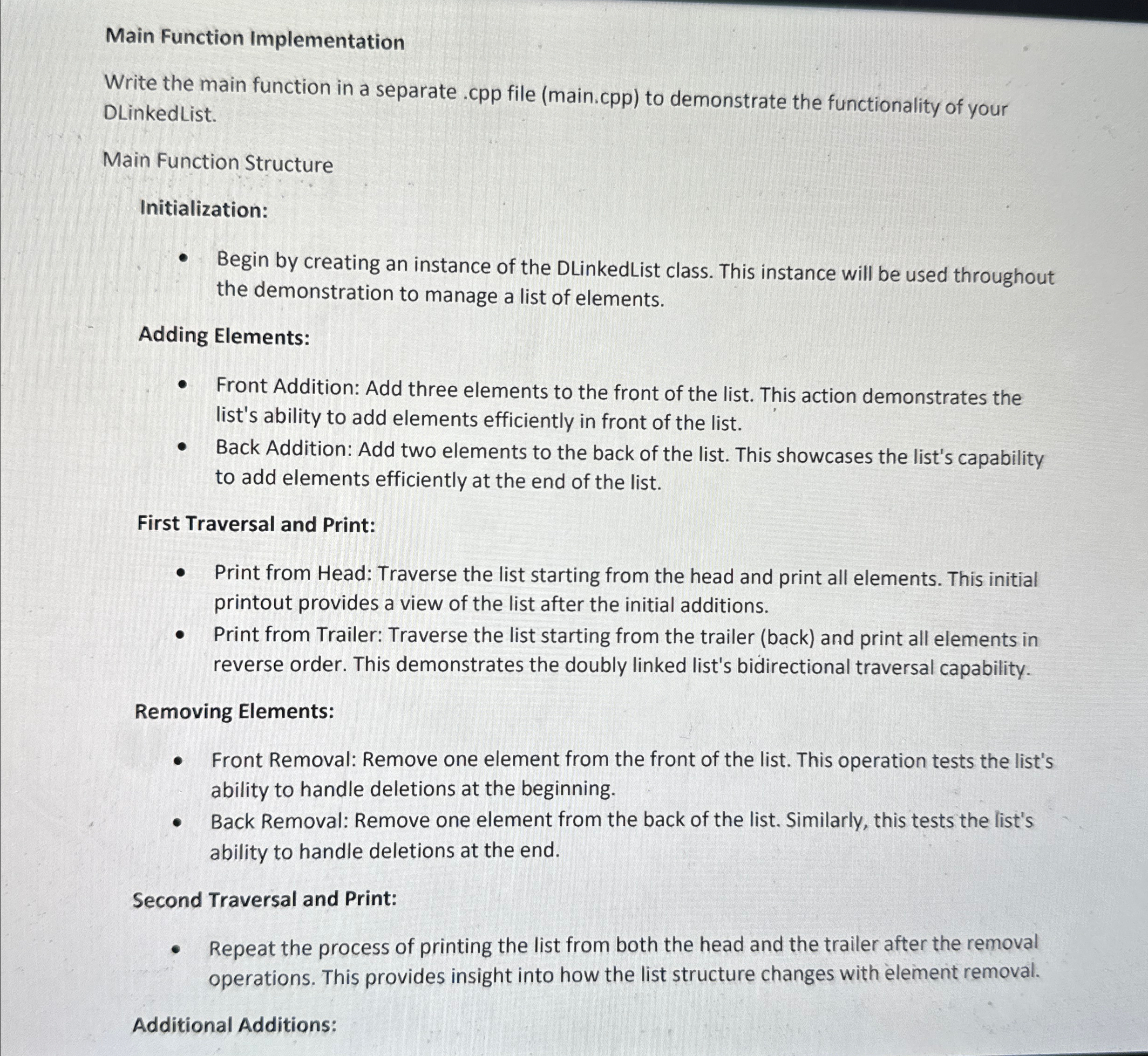  Assignment 4: Doubly Linked List Implementation Develop a Doubly Linked List