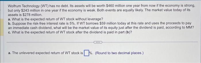  Wolfrum Technology (WT) has no debt. Its assets will be worth