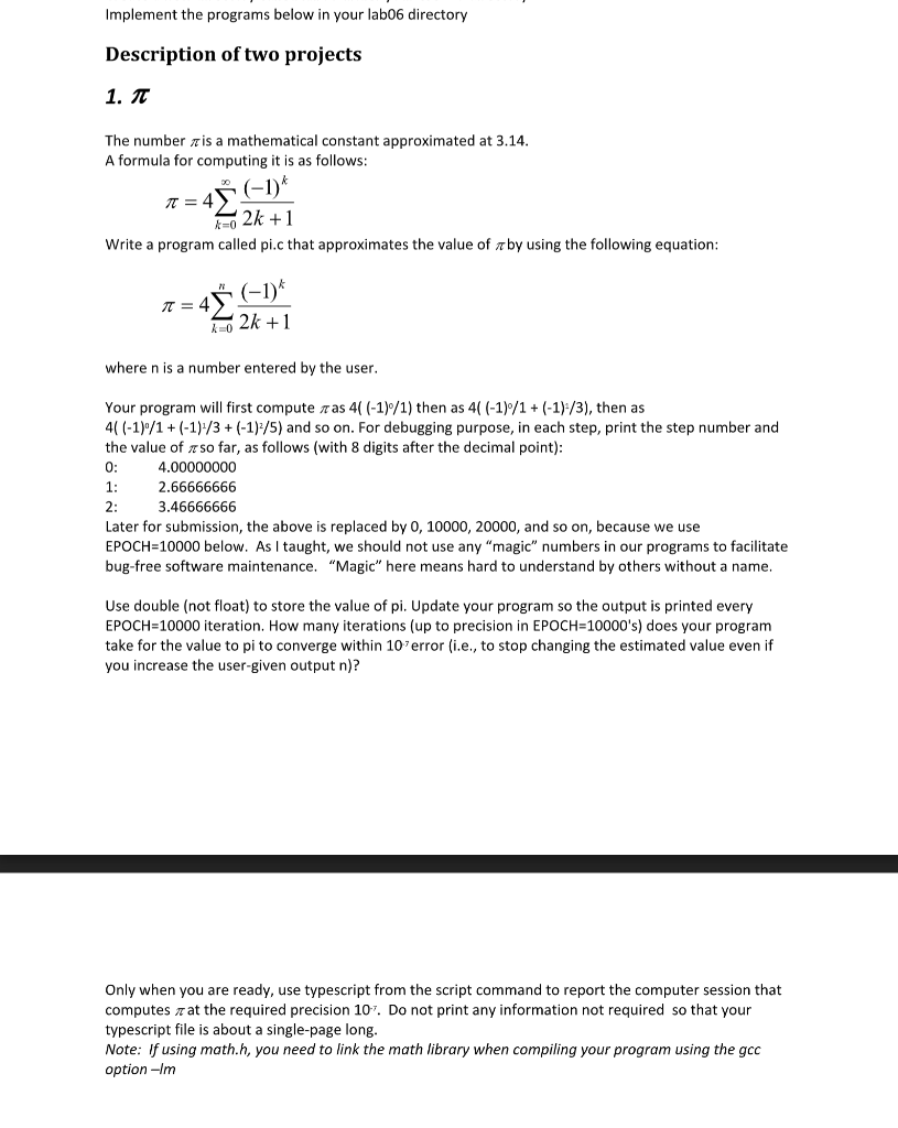  Implement the programs below in your lab06 directory Description of two