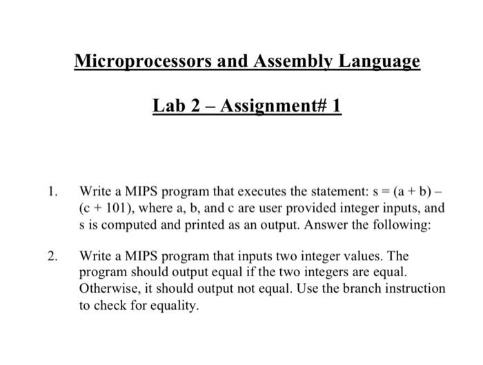  Microprocessors and Assembly Language Lab 2 -Assignment 1 1. Write a
