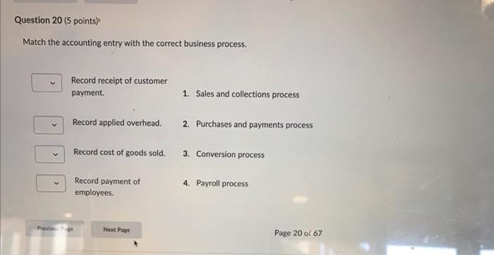  Question 20 (5 points) Match the accounting entry with the correct