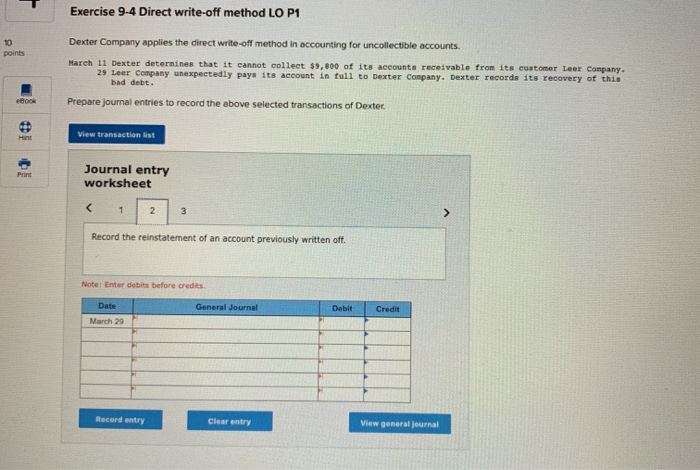 the direct write-off method in accounting for uncolectible accounts points March 11