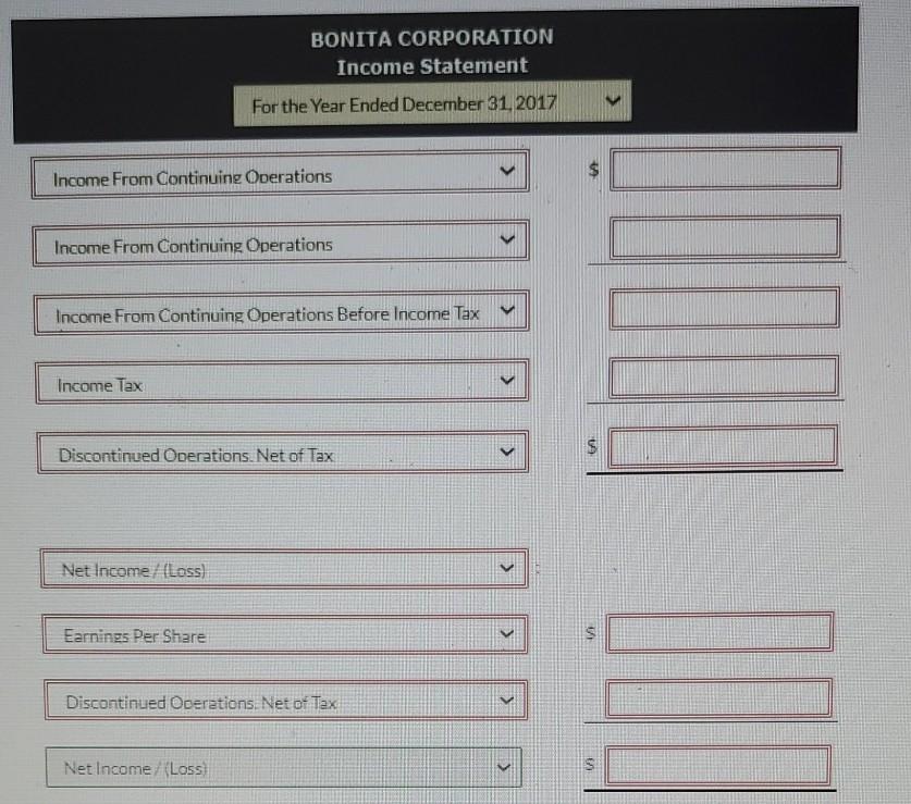Presented below are selected ledger accounts of Bonita Corporation as of December