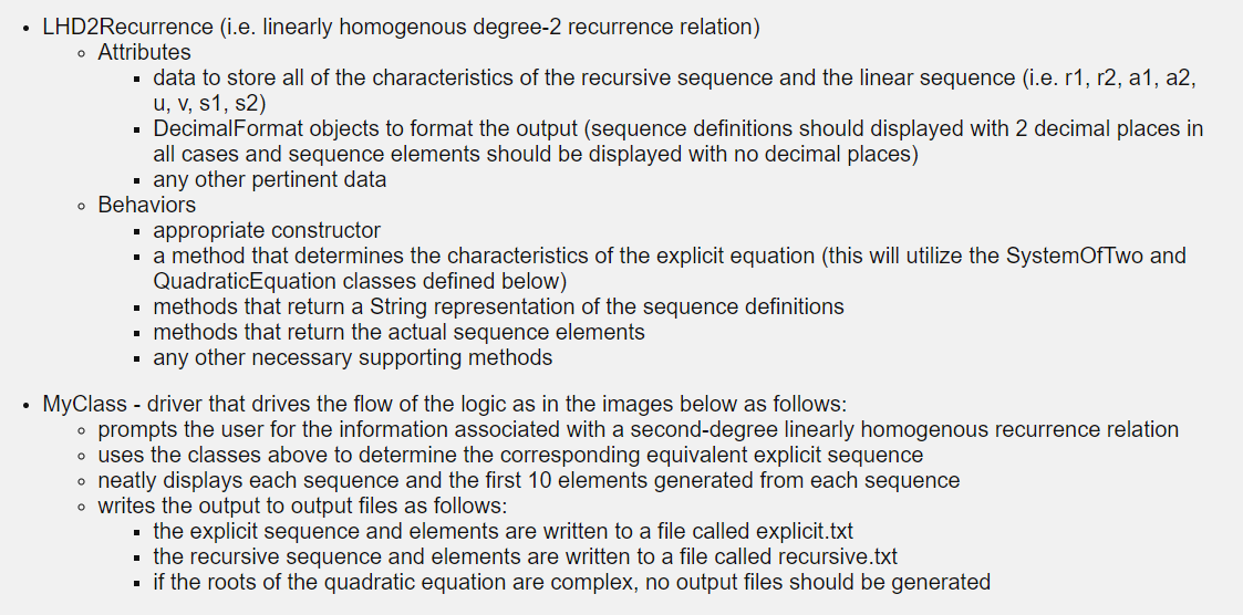 Need help! Java Recurrence Assignment Thank you! - LHD2Recurrence (i.e. linearly homogenous