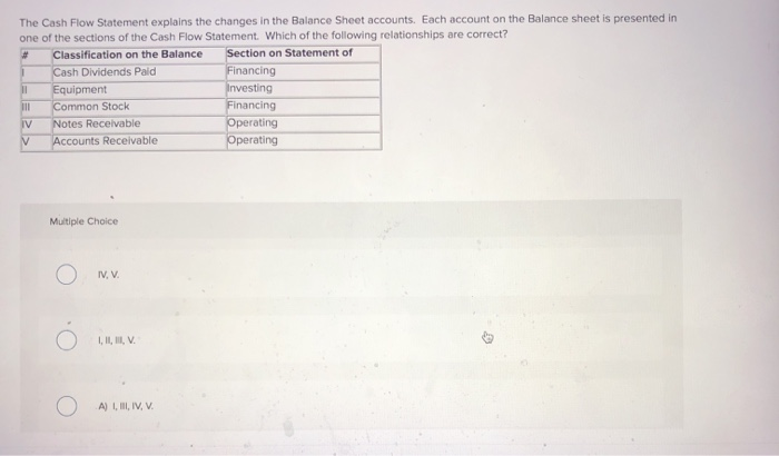  HELP?!? The Cash Flow Statement explains the changes in the Balance