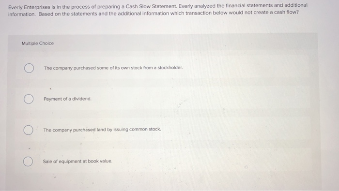 of the sections of the Cash Flow Statement. Which of the following