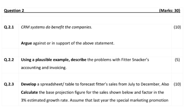 Question 2 (Marks: 30) Q.2.1 CRM systems do benefit the companies.