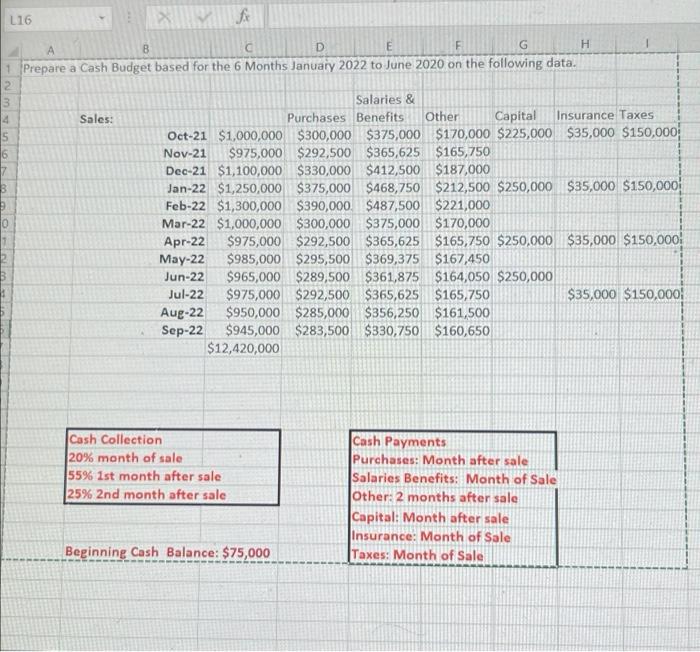  L16 A B D E F G H 1 Prepare a