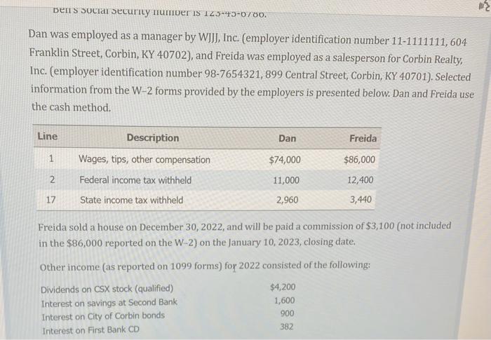 and Freida DeIl s suctal securny mumber is 12400/00. Dan was employed