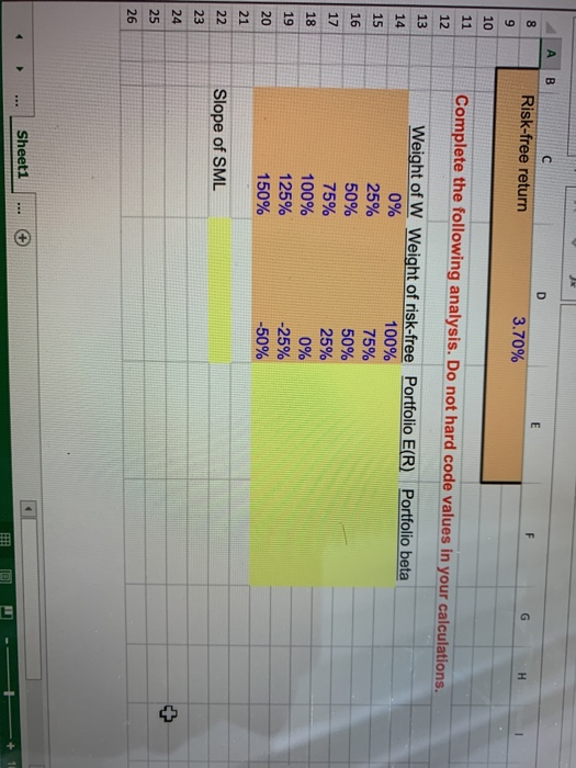 D E F G H Asset W has an expected return of