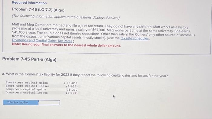  please show work Problem 7.45 (LO 7-2) (Algo) [The following information
