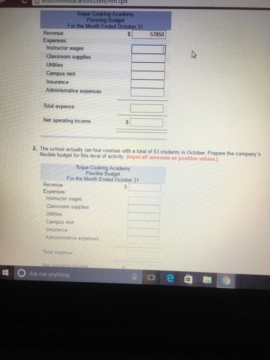 value 1.00 points The Toque Cooking Academy runs short cooking courses at