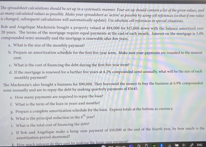 please help with e,f,g,h using ms exel . thank you. The spreadsheet