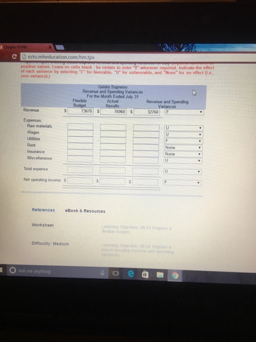 in those four courses. Data conceming the company's cost formulas appear Fixed