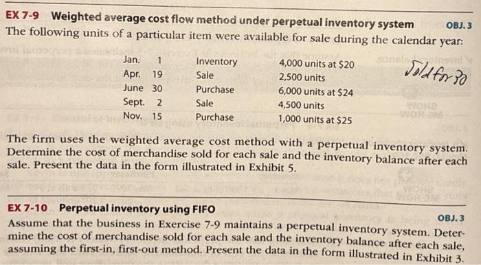  EX 7-9 Weighted average cost flow method under perpetual inventory system