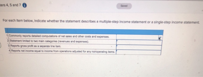  Please help ASAP ers 4,5 and 7 Saved For each item
