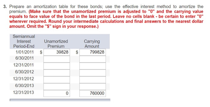  3. Prepare an amortization table for these bonds; use the effective