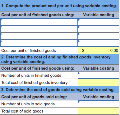 variable costing LO P1 Trio Company reports the following information for the