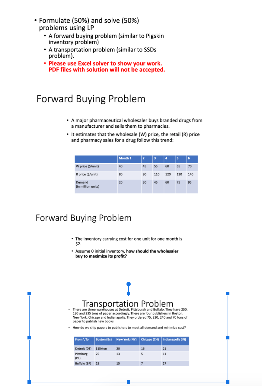  - Formulate (50\%) and solve (50\%) problems using LP - A
