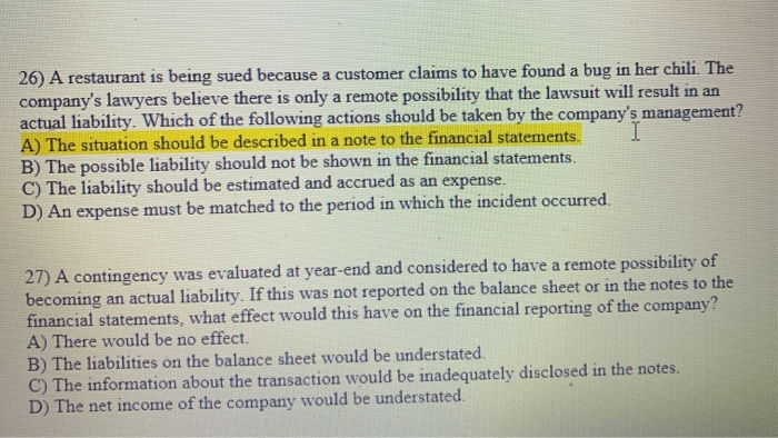 what would be the answer for both these questions 26) A restaurant