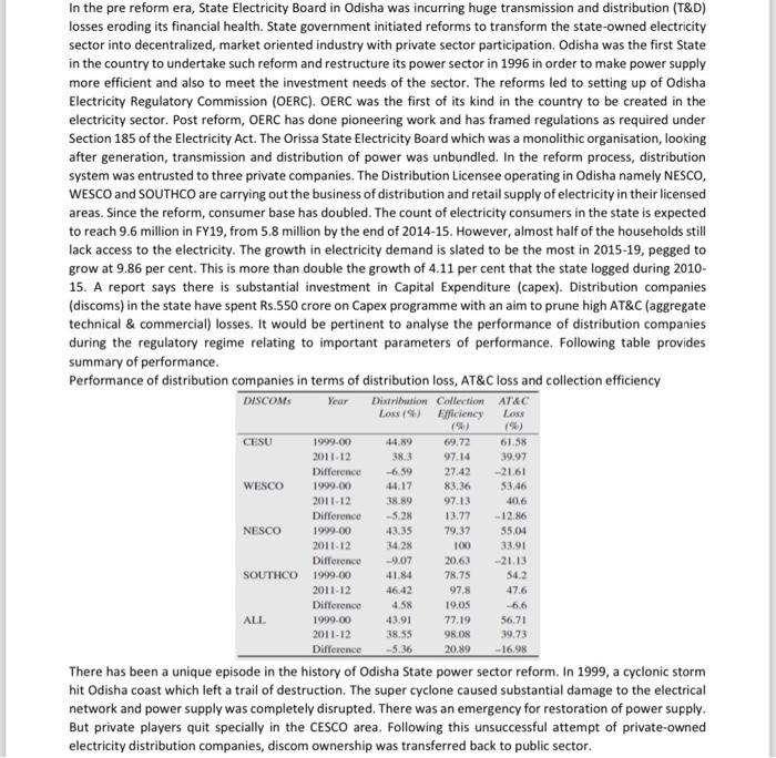  Explain this case studty In the pre reform era, State Electricity