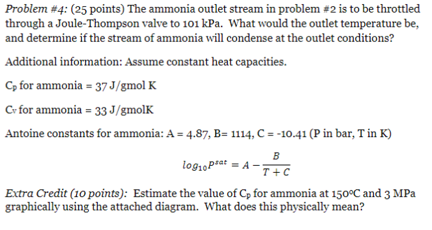 Problem \#4: (25 points) The ammonia outlet stream in problem \#