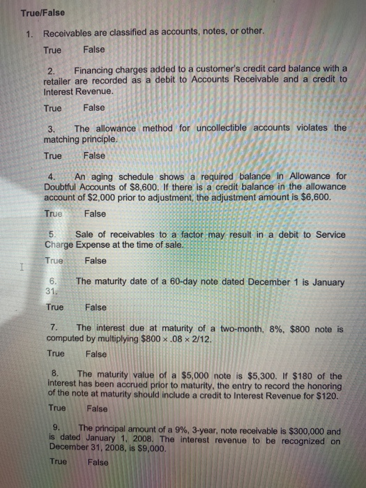 Help! Having trouble with study guide. True or False and 5 multiple