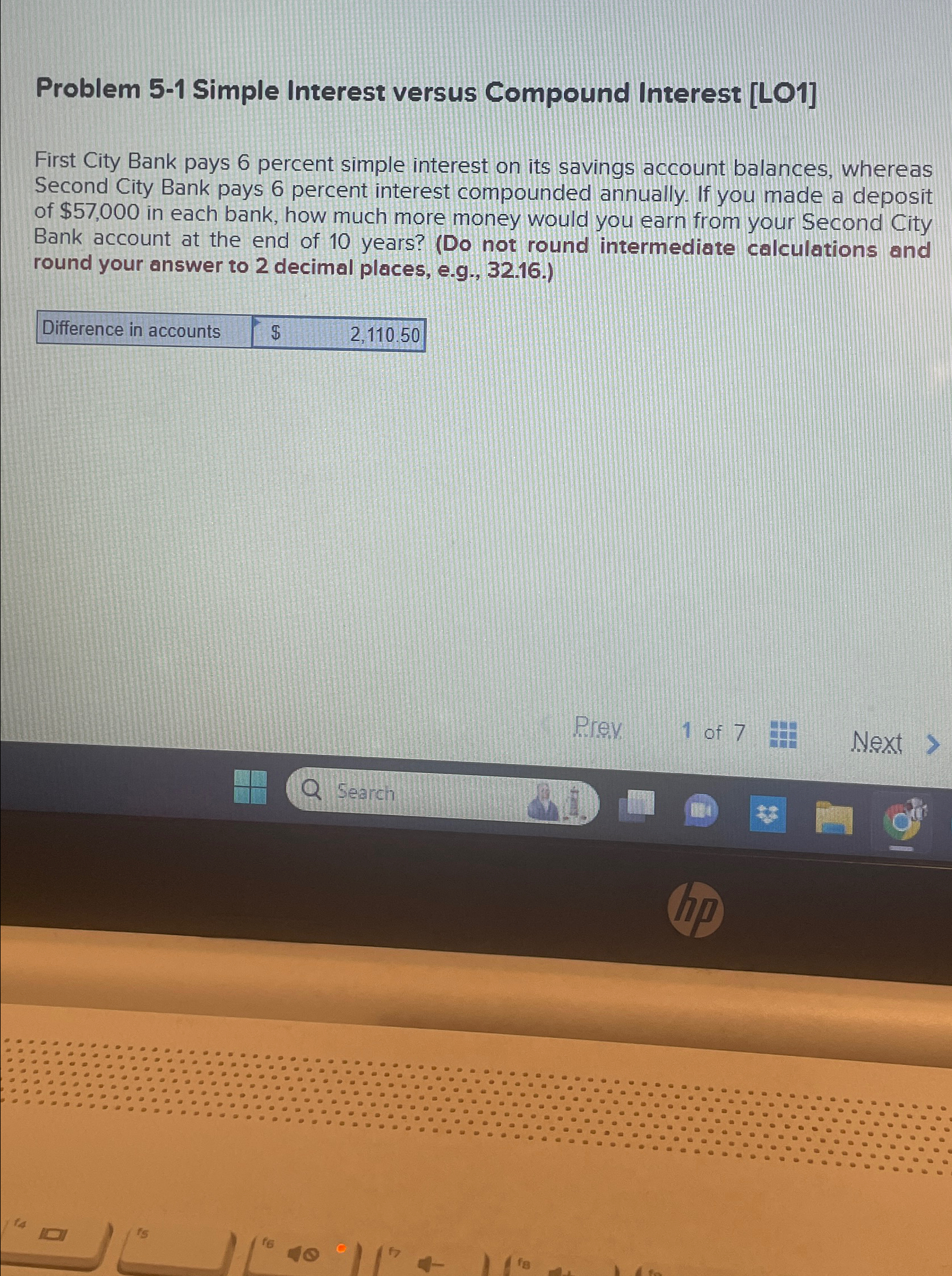  Problem 5-1 Simple Interest versus Compound Interest [LO1] First City Bank