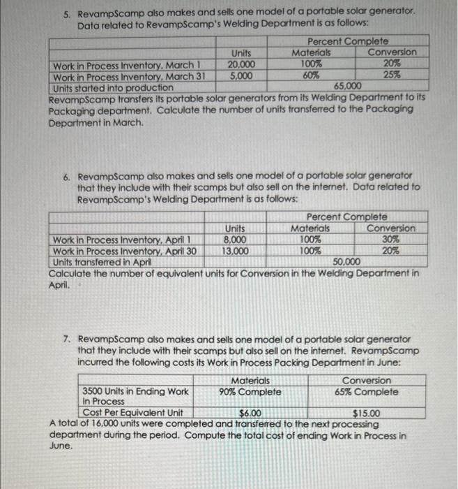 show work in steps and write formulas please 5. Revampscamp also makes