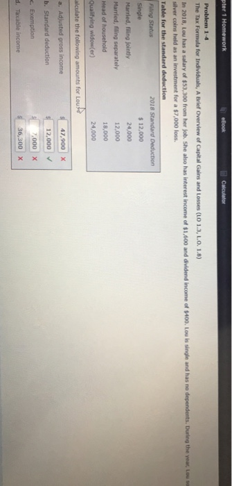  pter 1 Homework eBook Calculator Problem 1-4 The Tax Formula for