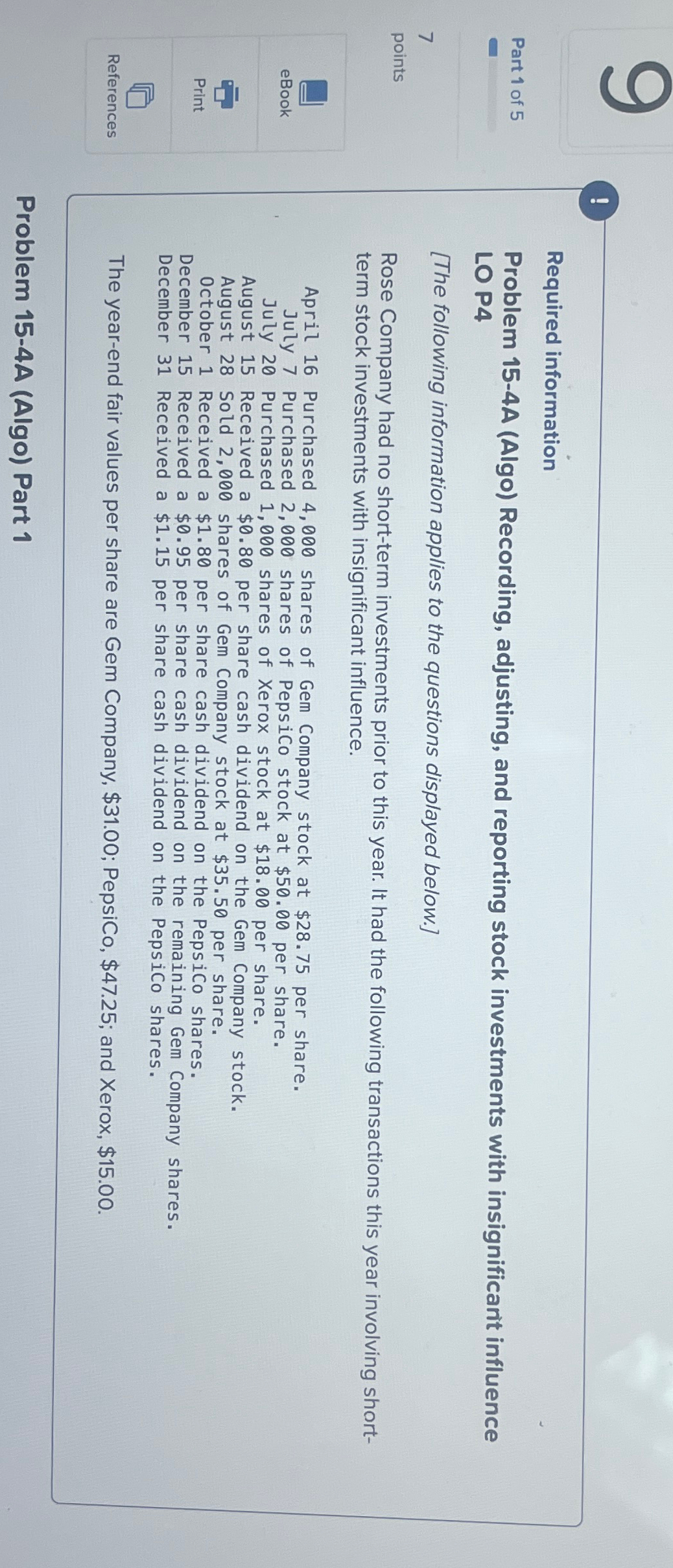  ! Required information Problem 15-4A (Algo) Recording, adjusting, and reporting stock